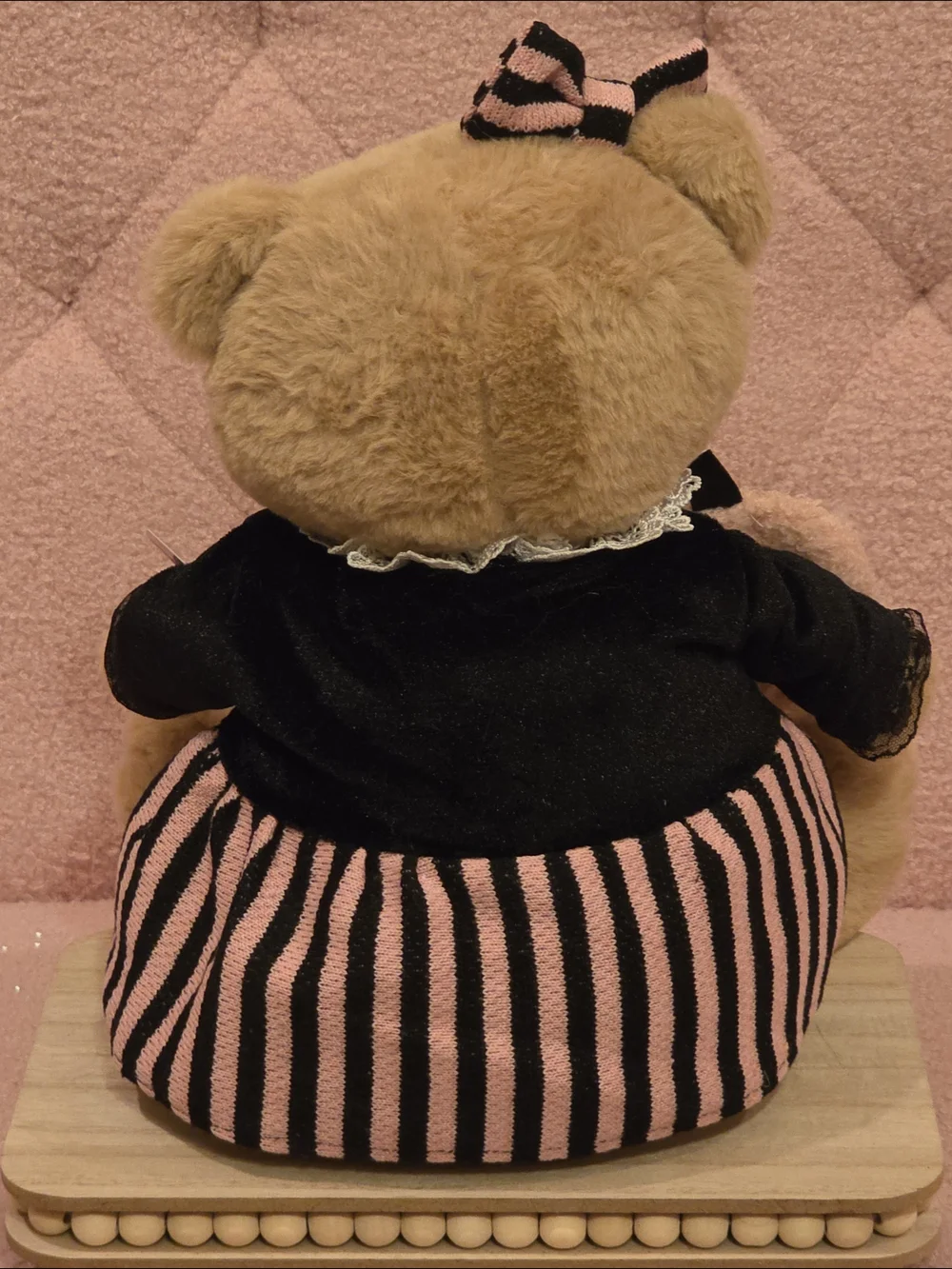 Halloween Bear In Pink and Black Dress With Pink Jackolantern